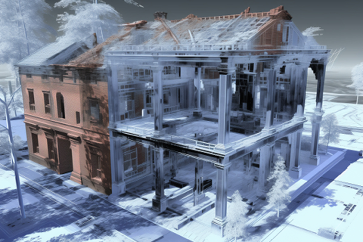 02_pointcloud_of_site_building_2 Bauen im Bestand, 3D-Laserscanning, Sanierungsprojekte, 3D-Vermessung, Punktwolke